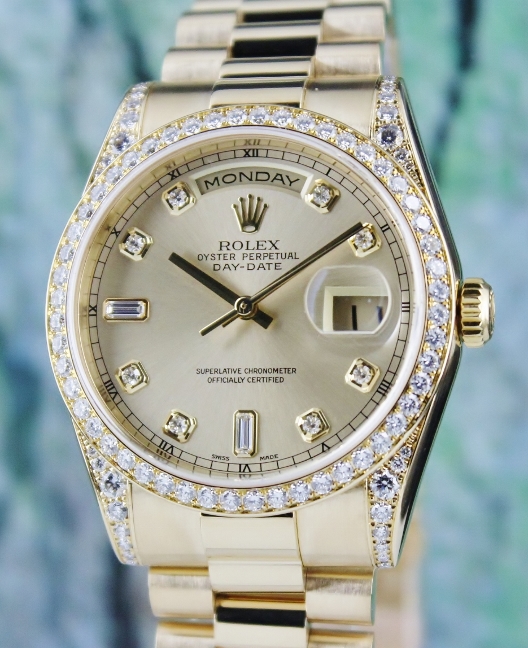 (image for) 100% ORIGINAL ROLEX 18K YELLOW GOLD OYSTER PERPETUAL DAY-DATE - 118388 / CERT